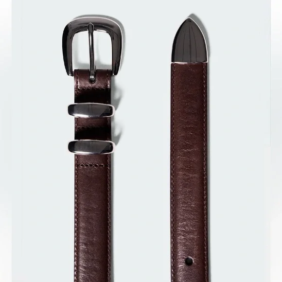 ARITZIA Legendary Solid Brass Leather Belt in color Dark Brown/Silver - Picture 4 of 6